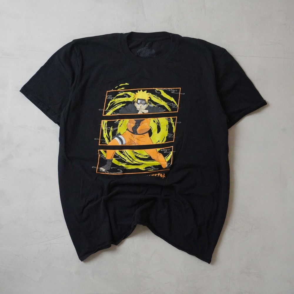 Naruto Shippuden Mens Graphic T-Shirt Black Naruto Uzumaki Anime Tee Large